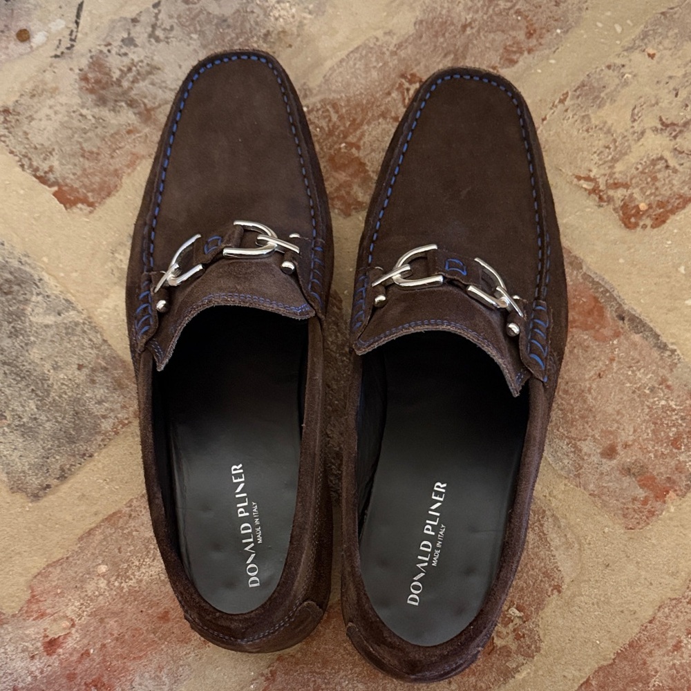 Donald J. Pliner Men's Dark Brown Loafers with Silver Accents